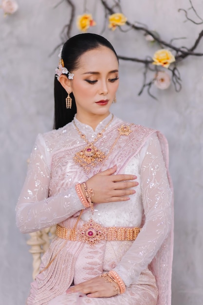 Beautiful Thai girl in Thai traditional costumeBride Thai girl Beautiful