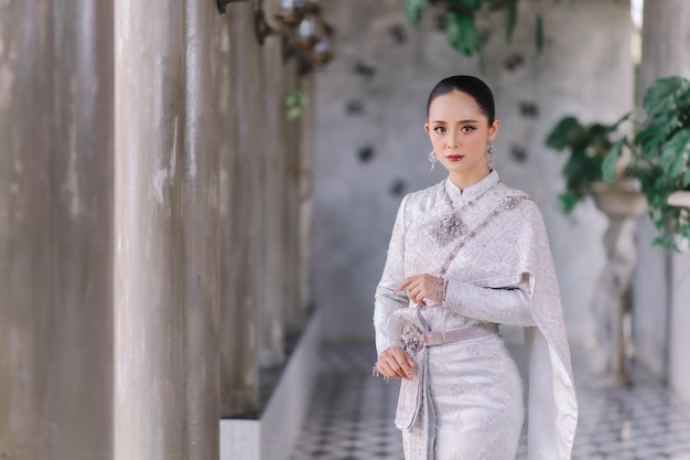 Beautiful Thai girl in Thai traditional costumeBride Thai girl Beautiful