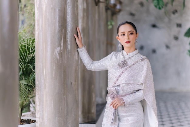 Beautiful Thai girl in Thai traditional costumeBride Thai girl Beautiful