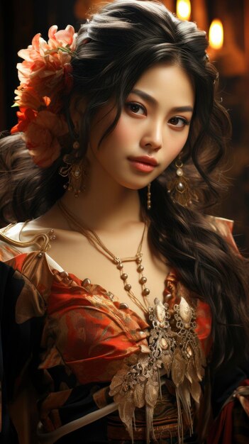 Beautiful Thai Woman Wearing Thai Dress Looking Background Illustration