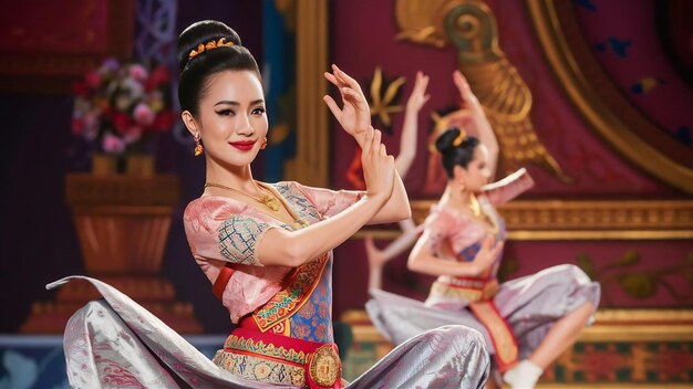 Beautiful thai woman wearing thai dress and thai dance