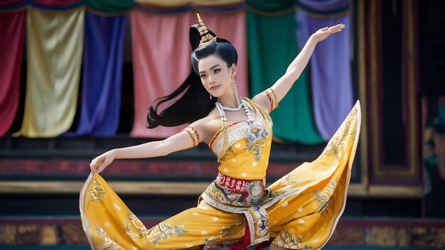 Красивая тайская женщина в тайской одежде и тайском танце