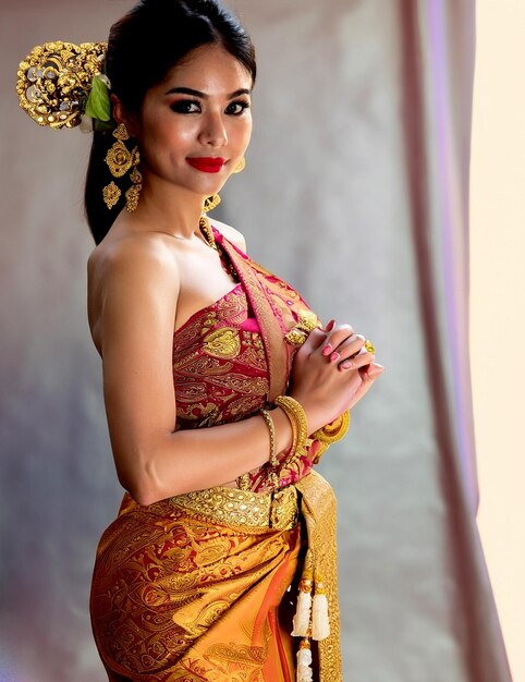 Beautiful thai woman wearing thai dress