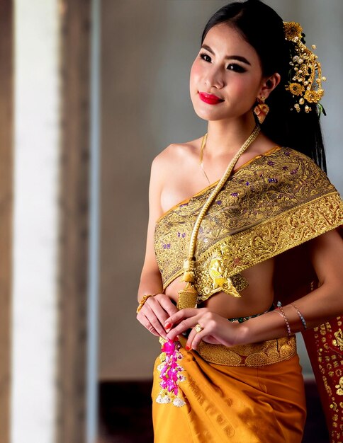 Beautiful thai woman wearing thai dress