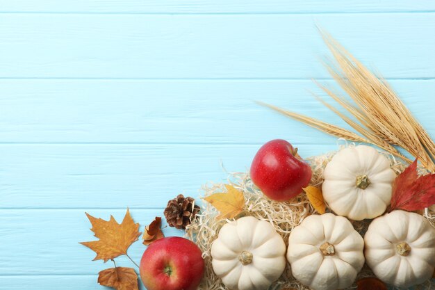 Beautiful thanksgiving background top view on a light background closeup