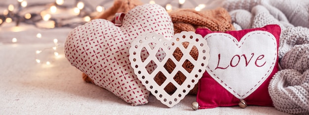 Beautiful things for decoration for Valentine's Day on a blurred background with boke.