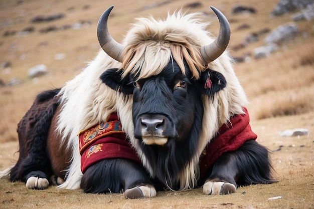 Foto bellissimo yak tibetano