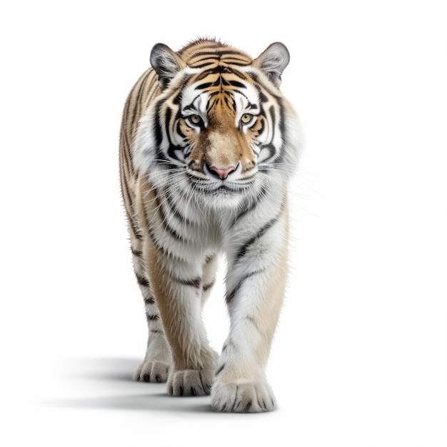 Beautiful tiger full length on white background Big catphoto Wild animal predator Generative Ai