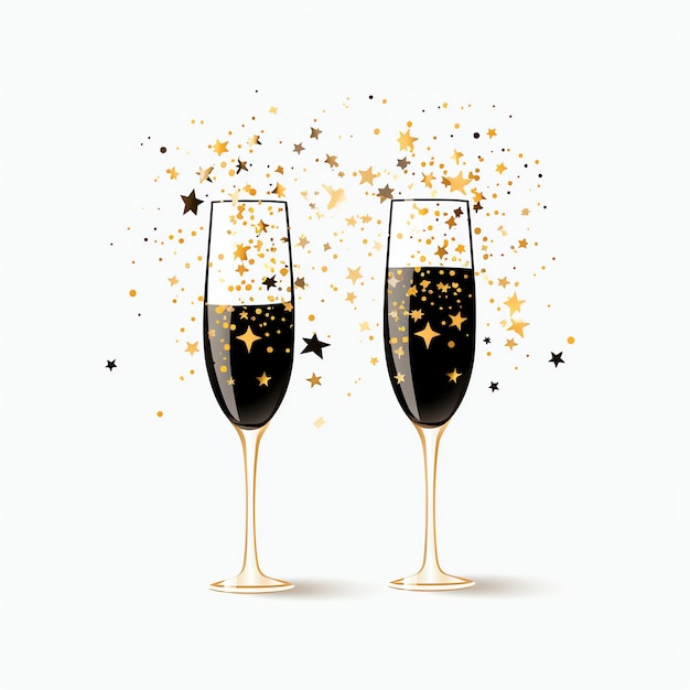 beautiful Toasting champagne glasses with stars watercolor for celebration new year clipart