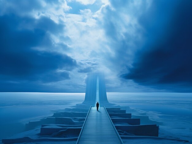 Beautiful top heaven stairway blue theme background ai generated image