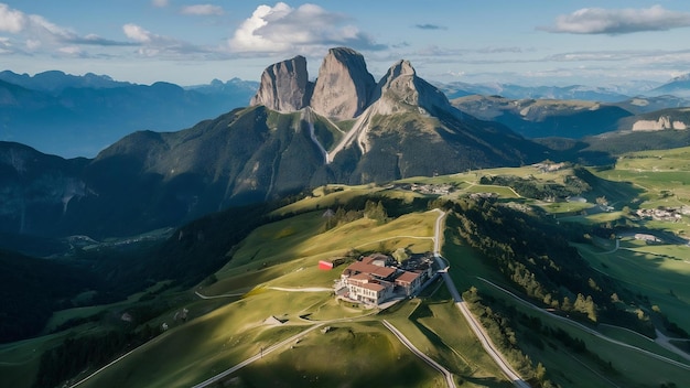 Beautiful top view shot of three peaks nature park in toblach italy