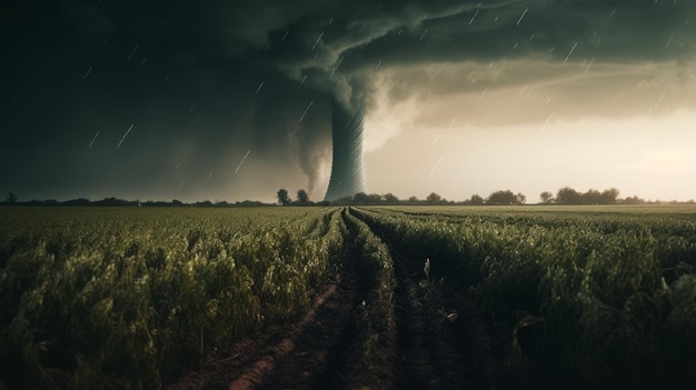 Photo beautiful tornado over a green field ai generated