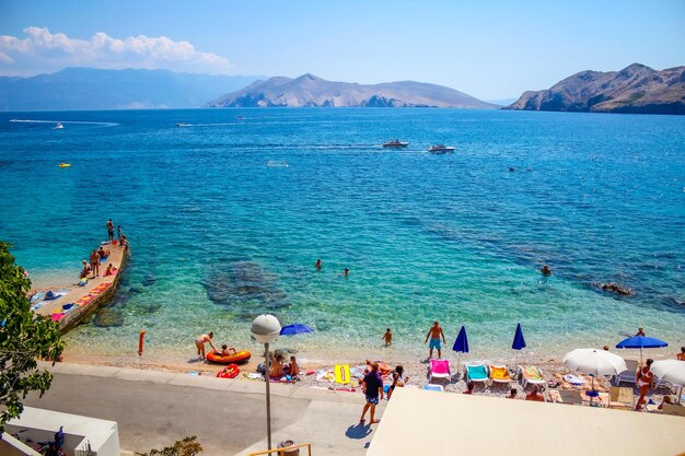 The beautiful tourist beach in the town of Baska in Croatia