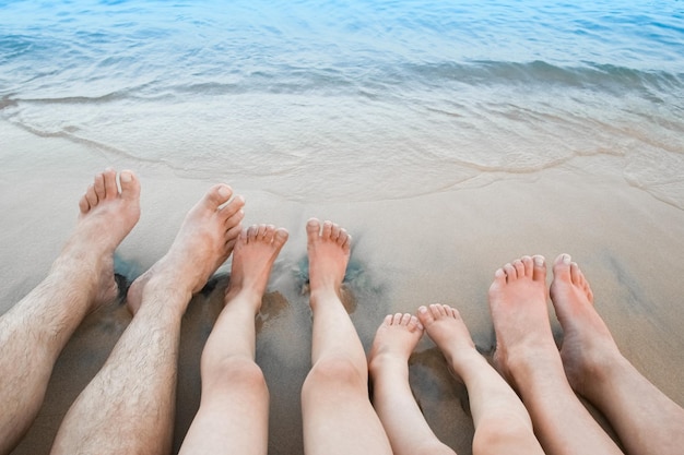 Beautiful traces with feet on sea nature background