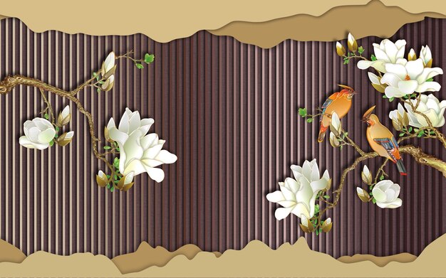 A beautiful traditional Asian landscape illustration blending vintage design elements with nature