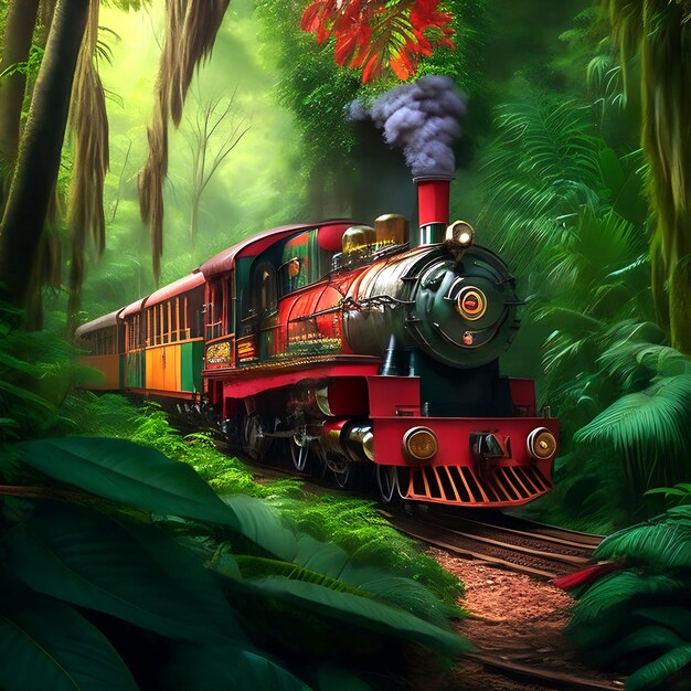 A beautiful train in the jungle generative ai