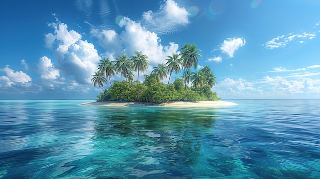 Прекрасный спокойный природный морской пейзаж, яркий летний вид на райский остров, генеративный ИИ.