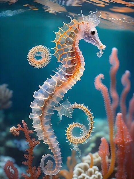 Foto bel cavalluccio di mare trasparente e traslucido