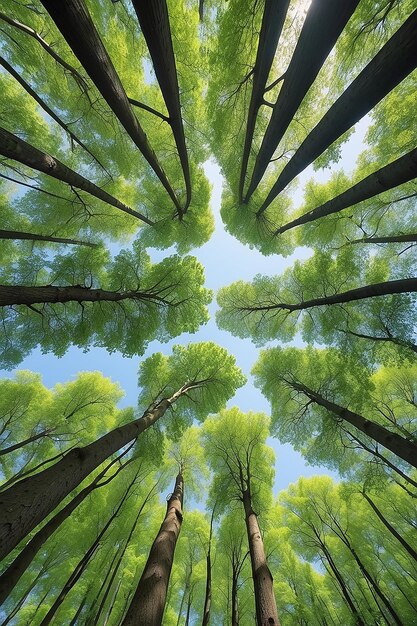 Foto bella prospettiva del baldacchino degli alberi con paesaggio naturale