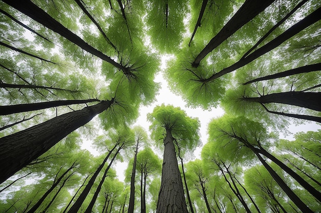 Foto bella prospettiva del baldacchino degli alberi con paesaggio naturale