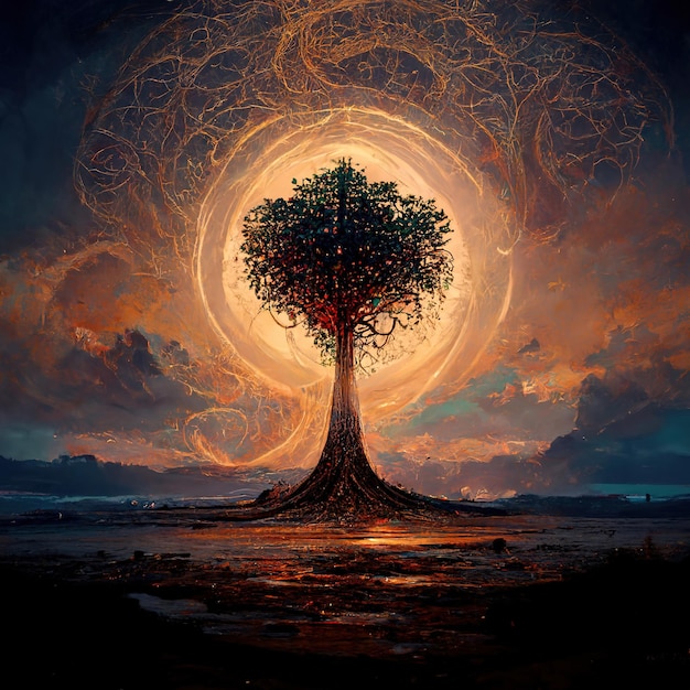 Beautiful tree of life sacred symbol Individuality prosperity and growth concept 3D illustration