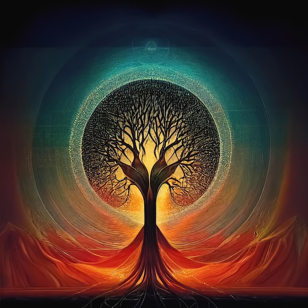 Фото Красивое древо жизни, мифологическое священное дерево, концепция духовной целительной жизни