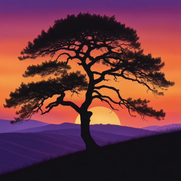 Photo beautiful tree in the sunset