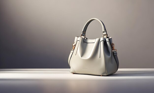 Beautiful Trendy Smooth Gray Women's Handbag on Studio Background created with Generative AI