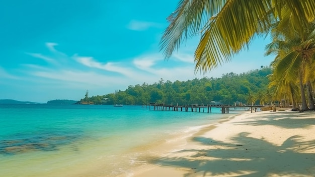 Фото Красивый тропический пляж и море с кокосовой пальмой в райском острове