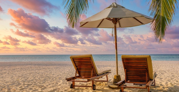 Красивый тропический пляжный баннер. Белый песок и листья кокосовой пальмы путешествуют по туризму, широкая панорама