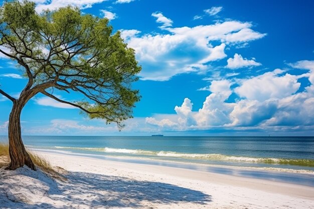 Foto bella spiaggia tropicale vicino alla riva con enormi onde