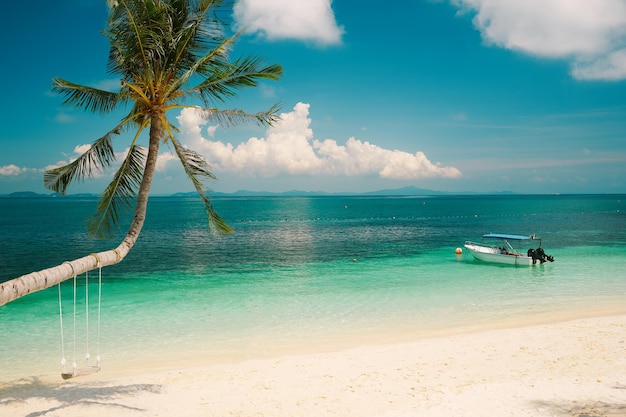 Beautiful tropical beach in rawa island white sandy beach seen from above malaysia