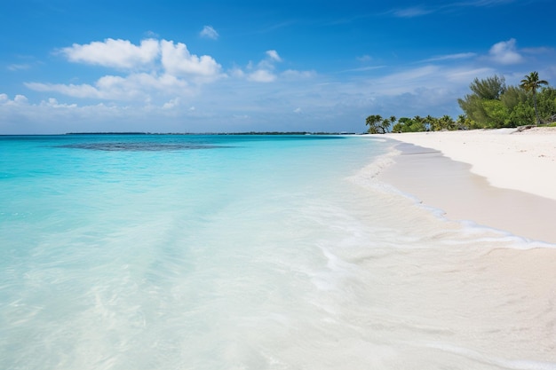 Beautiful tropical beach sea ocean with white cloud blue sky and copyspace