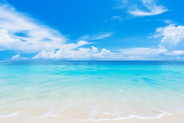 Beautiful tropical beach sea ocean with white cloud blue sky and copyspace