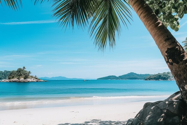 Beautiful tropical beach sea and sand with coconut palm tree on blue sky and white cloud