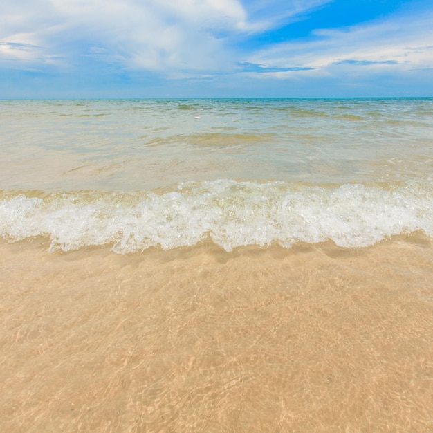 beautiful tropical beach and sea wave and blue sky during summer day