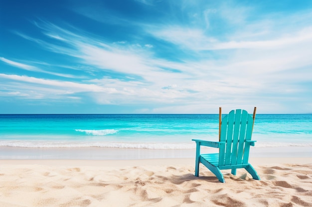 Красивый тропический пляж и море с стулом на голубом небе