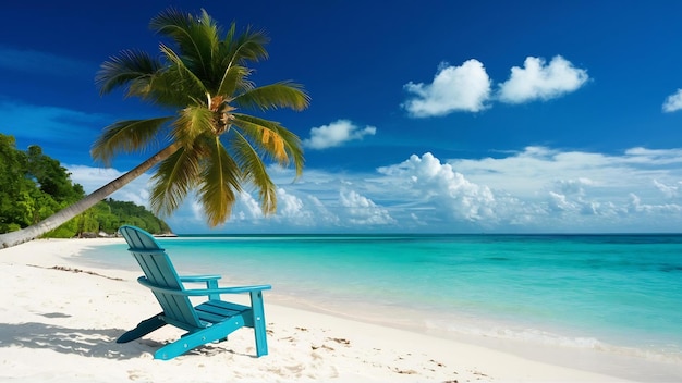 Beautiful tropical beach and sea with chair on blue sky