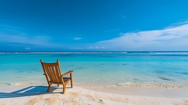 beautiful tropical beach and sea with chair on blue sky