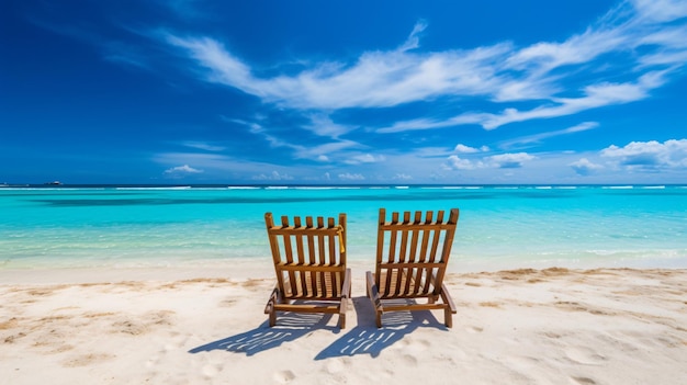 beautiful tropical beach and sea with chair on blue sky