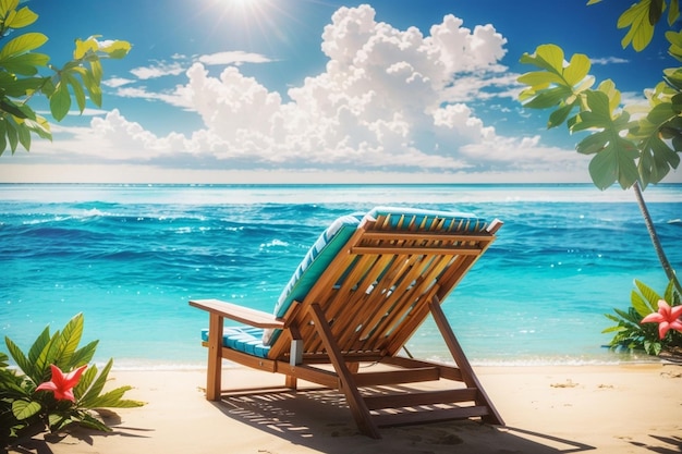 Foto bellissima spiaggia tropicale e mare con sedia generata ai
