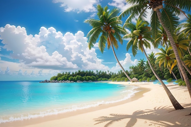 Beautiful tropical beach and sea with coconut palm tree in paradise island