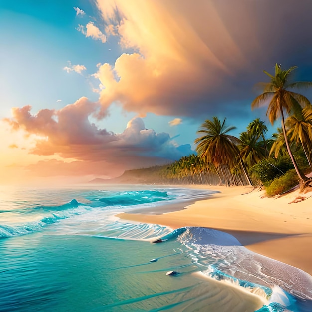 Beautiful tropical beach and sea with coconut palm tree Summer Background