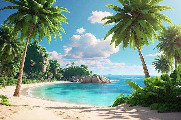 美しい熱帯のビーチとココヤシの木のある海