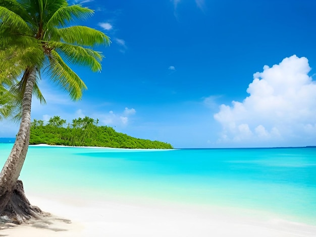 Photo beautiful tropical beach and sea with green plam trees