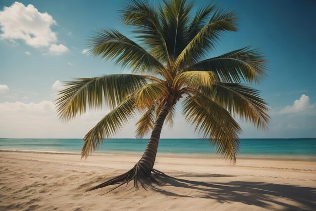 Beautiful tropical beach with coconut palm tree ai generative