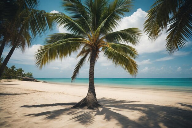 Beautiful tropical beach with coconut palm tree ai generative