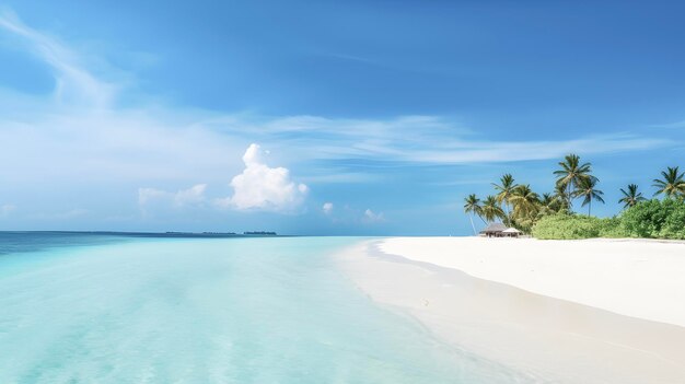 Foto bella spiaggia tropicale con sabbia bianca palme oceano turchese contro il cielo blu concetto estivo tropicale ai generato