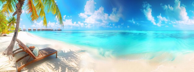 Photo beautiful tropical beach with white sand turquoise ocean on background blue sky with clouds on sunn