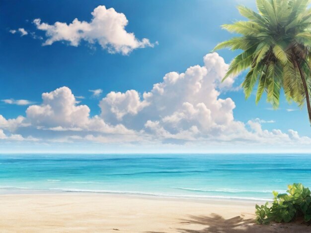 beautiful tropical empty beach sea ocean with white cloud on blue sky background